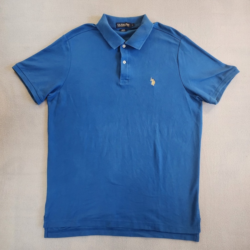 U.S. Polo Assn Performance Pique Polo Shirt Mens Large Blue Short Sleeve Golf...